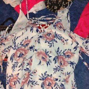 Rue21 Pink and Blue Floral Blouse